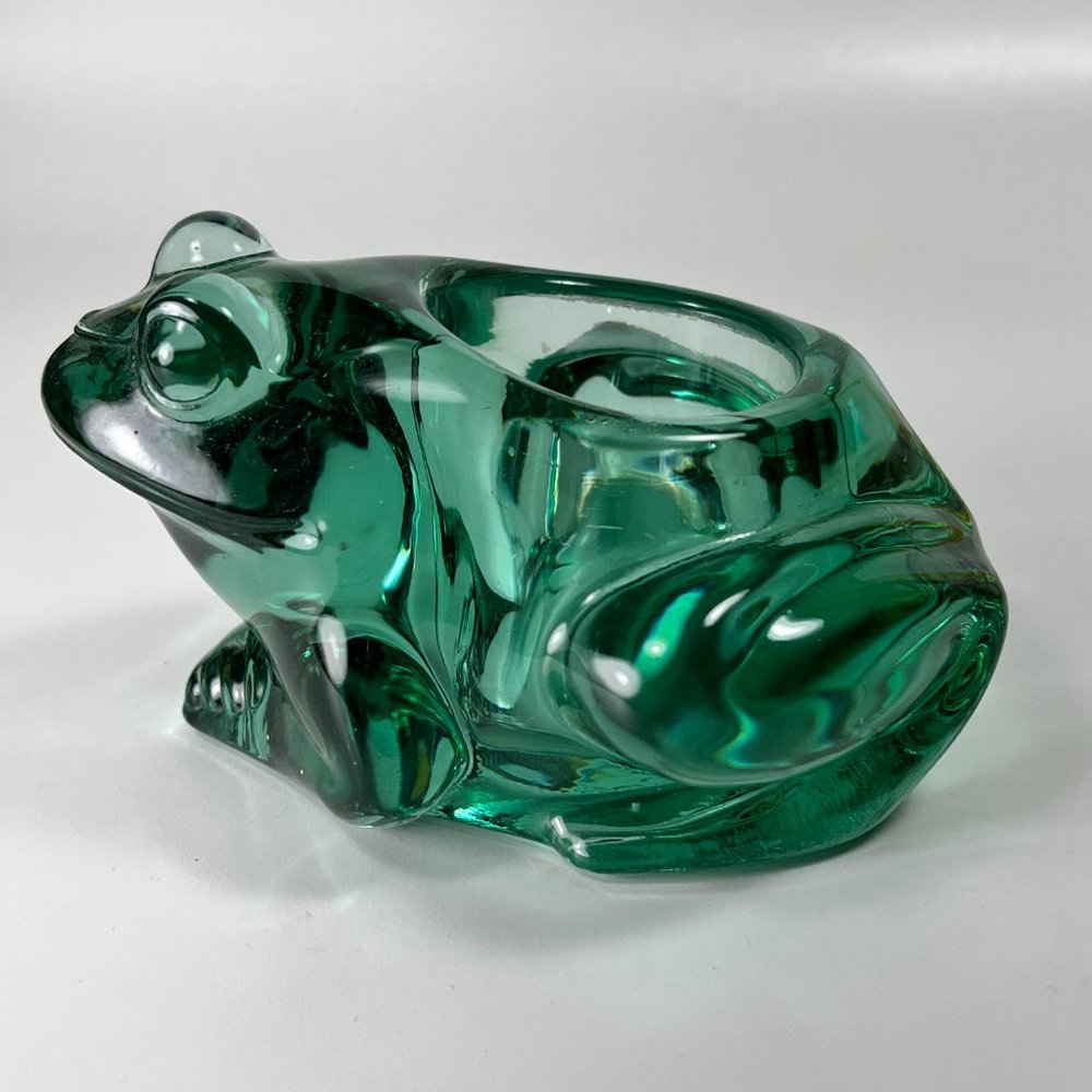 Vtg Glass Frog Votive Candle Holder Paperweight Indiana Glass Co Green